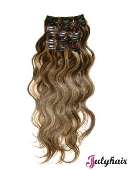 Clip In Hair Extensions With Remy Wavy Style Brown Color