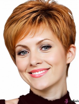 Affordable Short Human Hair Wigs With Capless Wavy Style Auburn Color
