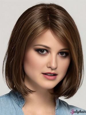 Durable Human Hair Monofilament Brown 11 inch Bob Wig