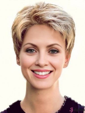 Cropped Straight Boycuts Blonde Flexibility 100% Hand-tied Wigs
