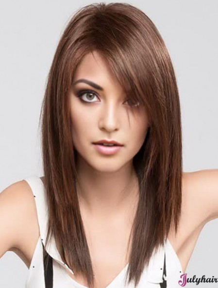 Brown 16 inch With Bangs Long Trendy Monofilament Wigs