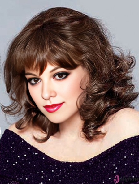 Synthetic Chin Length Curly Monofilament Elderly Lady Wigs