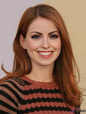 Auburn Long Straight Without Bangs Lace Front 19 inch Anne Hathaway Wigs