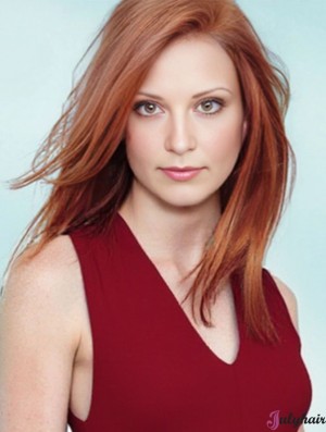 18 inch Straight Without Bangs Lace Front Copper Sassy Long Jessica Chastain Wigs