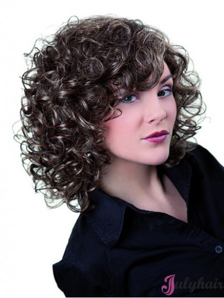 Grey Shoulder Length Synthetic 13 inch Curly Layered Cheap Lace Wigs