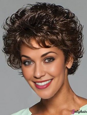 Curly Black Layered 6 inch Monofilament Wigs