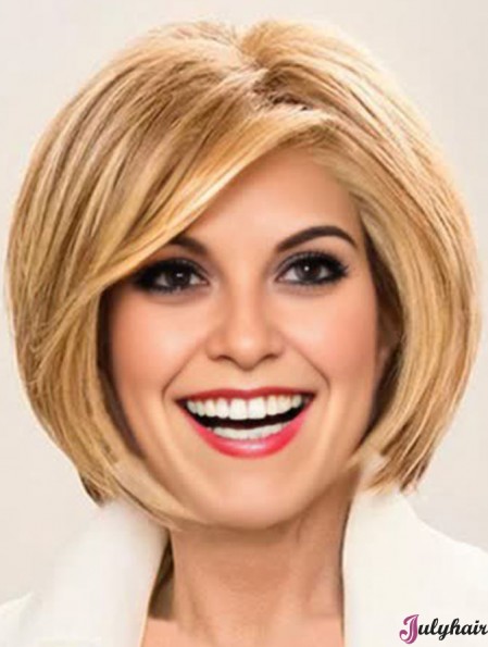 6 inch Chin Length Monofilament Blonde Bob Cut Wigs Women