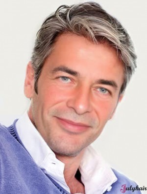 Monofilam Straight Synthetic Short Grey Wigs For Men