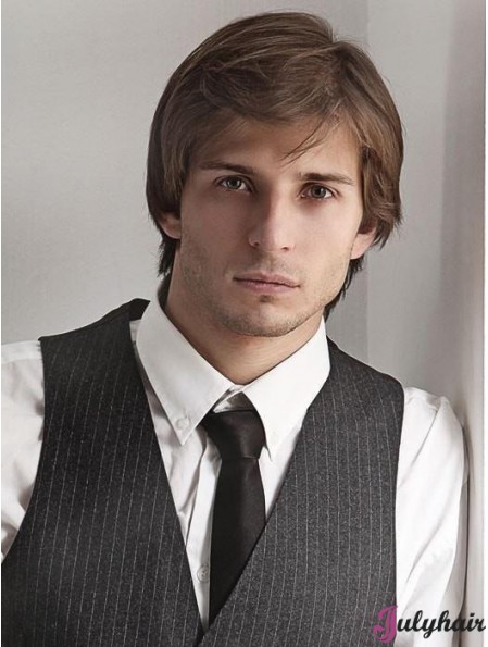 Natural 4 inch Straight Brown Mens Wig