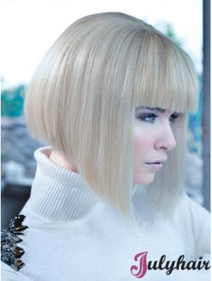 Lace Front Bobs Chin Length Straight 12 inch Platinum Blonde No-Fuss Fashion Wigs