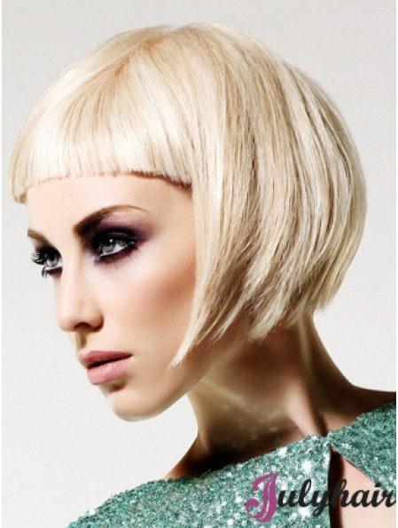Monofilament Bobs Short Straight 10 inch Platinum Blonde Hairstyles Fashion Wigs