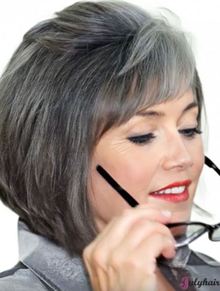 Straight Capless 12 inch Stylish Chin Length Grey Wigs
